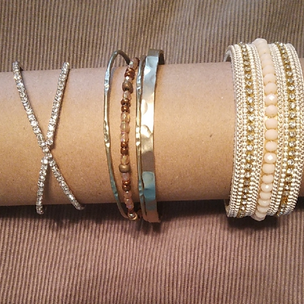 Gold and Cream Mixed Metal Stackable Bracelets